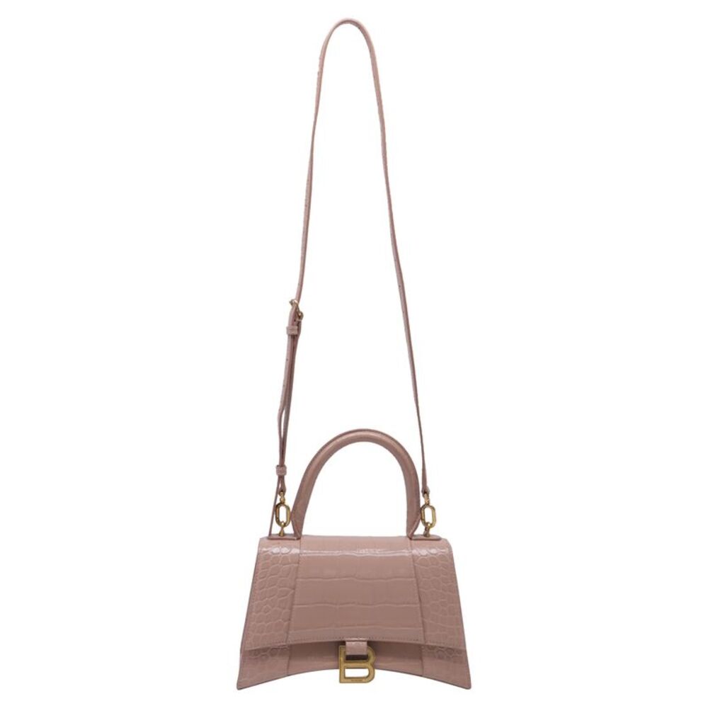 Balenciaga Hourglass Small Croc-Embossed Handbag in Beige Leather